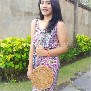 star circle disc women bag ata grass rattan flower strap bali handmade